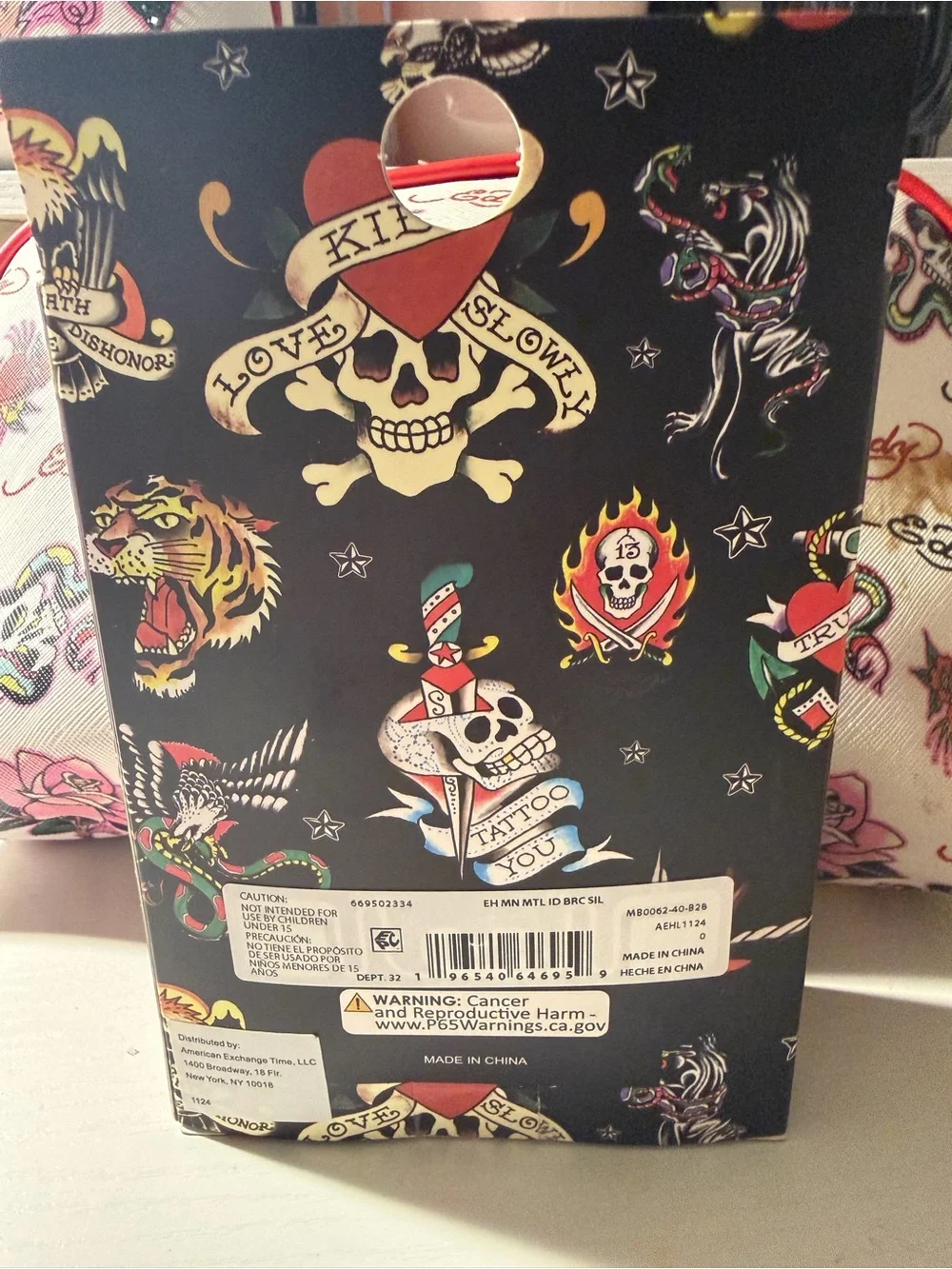 Ed Hardy Black Stainless Steel Skull & Ribbon Link Bracelet